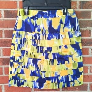 Calvin Klein  Tiered Bright Yellow & Blue A Line Skirt Size 8
